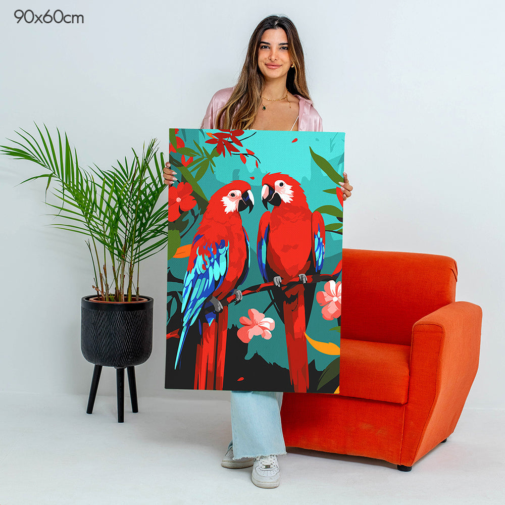 تناغم الببغاوات الحمراء - مجموعة الرسم حسب الأرقام