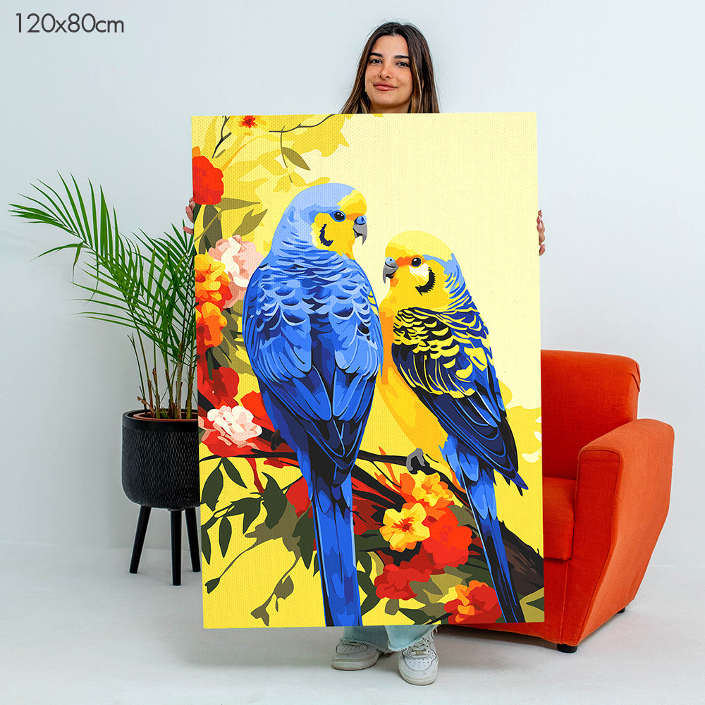 عصافير على أغصان مزهرة - مجموعة الرسم حسب الأرقام