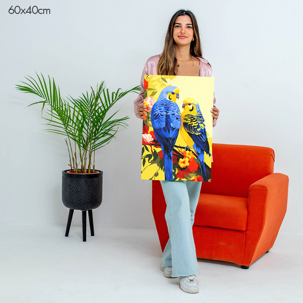 عصافير على أغصان مزهرة - مجموعة الرسم حسب الأرقام