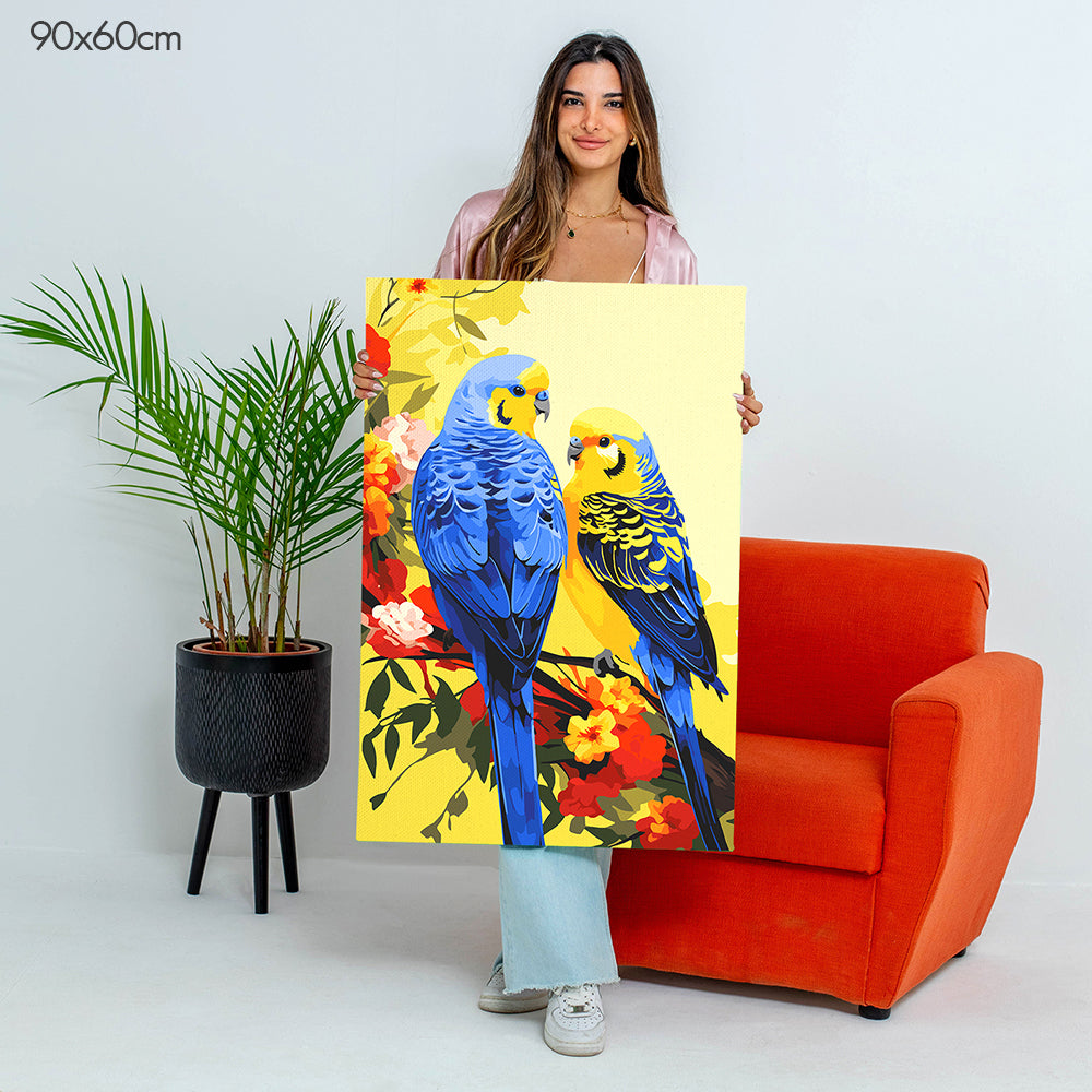 عصافير على أغصان مزهرة - مجموعة الرسم حسب الأرقام