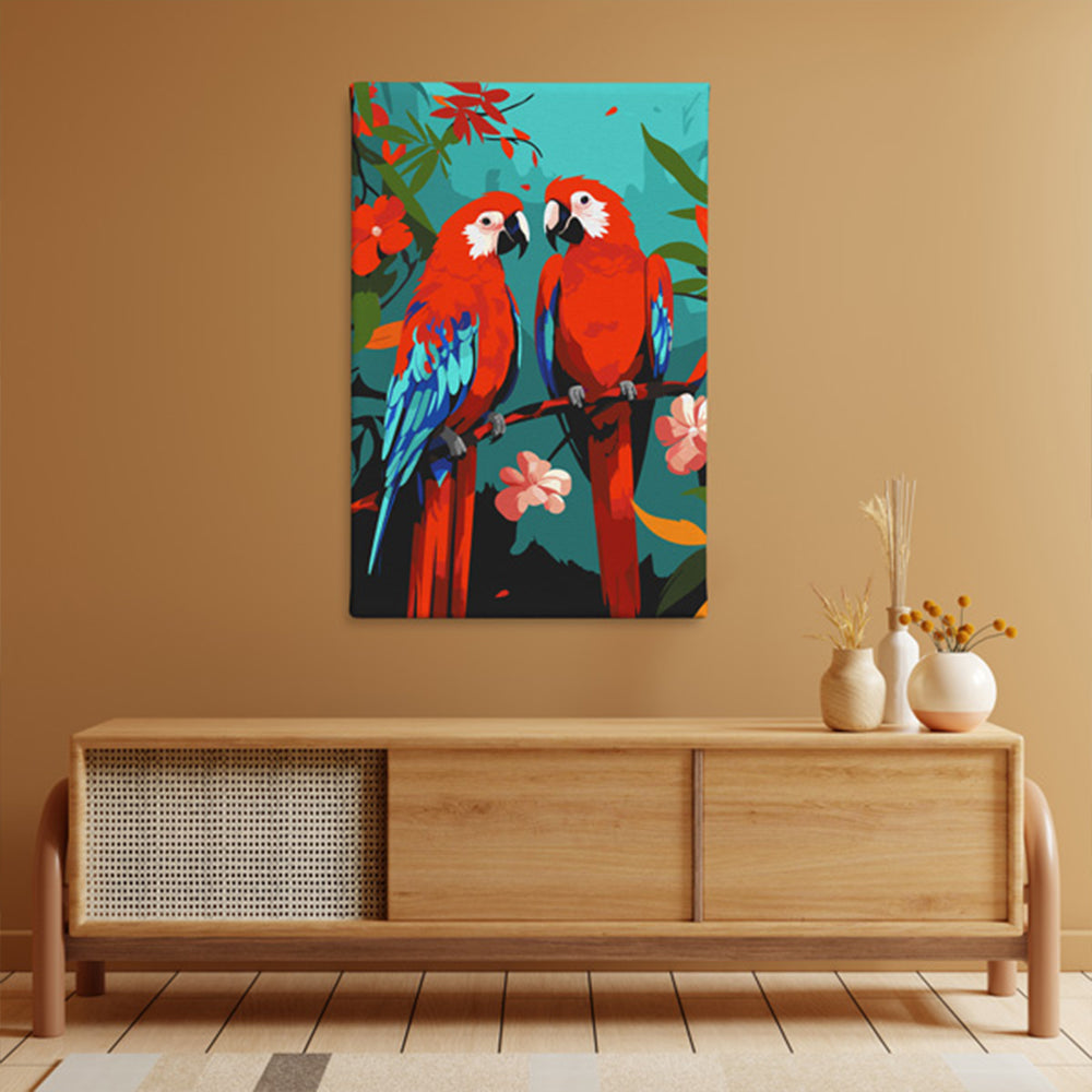 Red Parrots Harmony - Paint By Numbers Kit