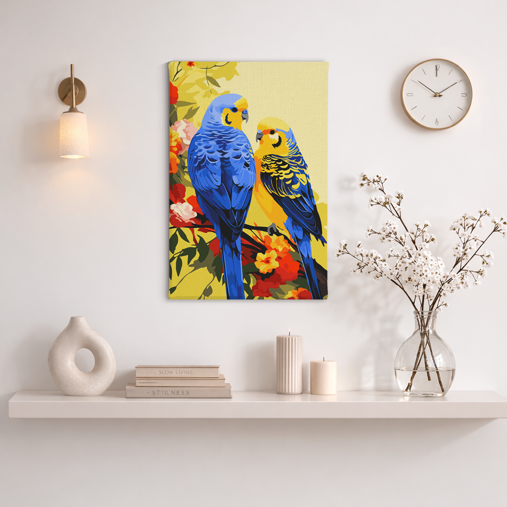 عصافير على أغصان مزهرة - مجموعة الرسم حسب الأرقام