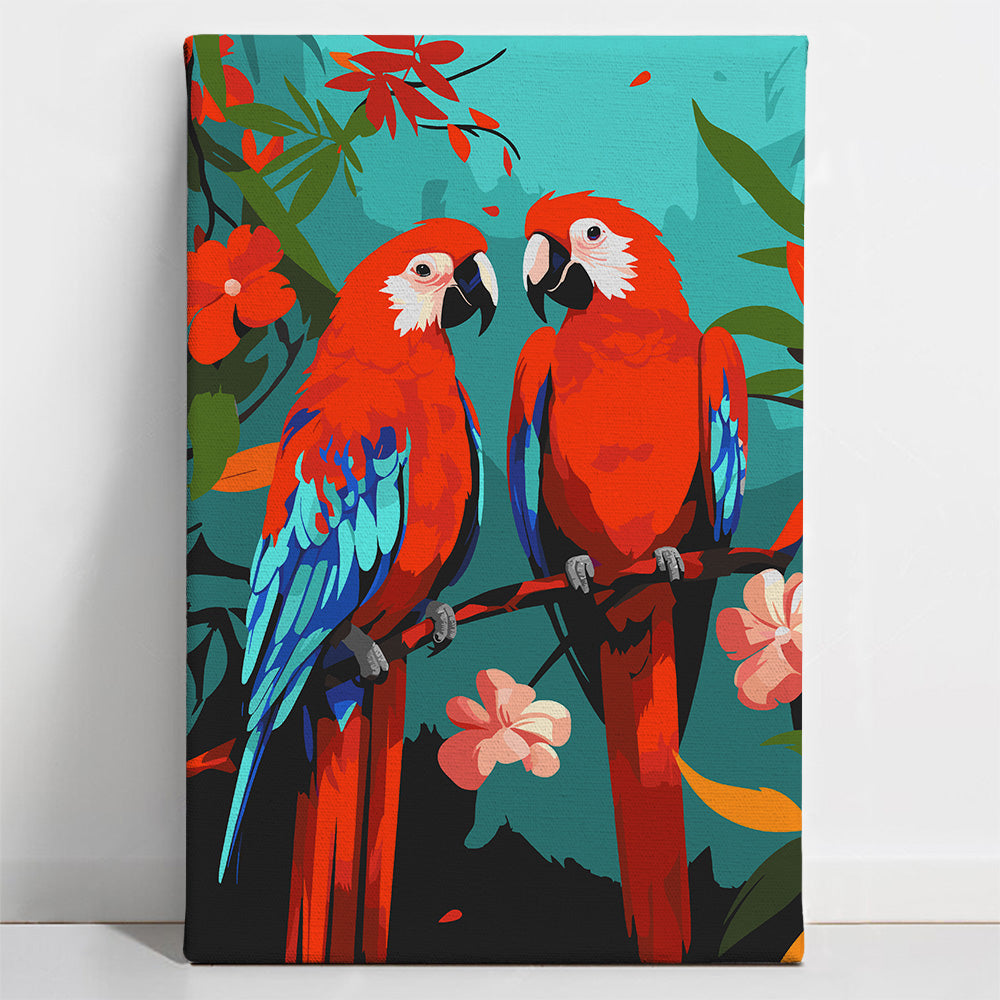 Red Parrots Harmony - Paint By Numbers Kit